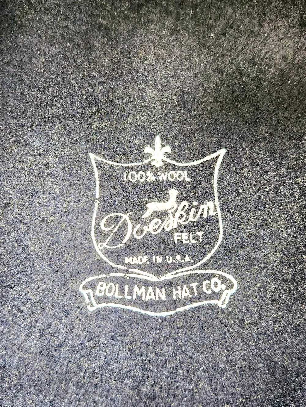 Bollman Wool Scarf Wrap Hat Navy Curled Brim Doeskin USA Mid Century Round